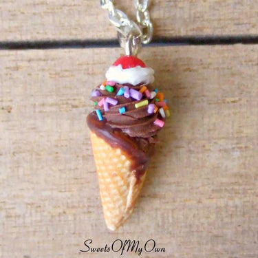 Chocolate and Cream Ice Cream Cone Charm - SweetsOfMyOwn